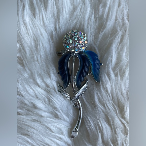 Rare Vintage 1960s AB Rhinestone & Thermoset Flower Brooch Unsigned Lisner - Picture 7 of 8